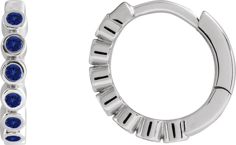 Platinum Round Lab-Grown Blue Sapphire Hinged Hoop Earrings