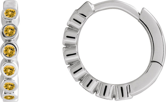 14K Gold Round Natural Citrine Hinged Hoop Earrings - White Gold