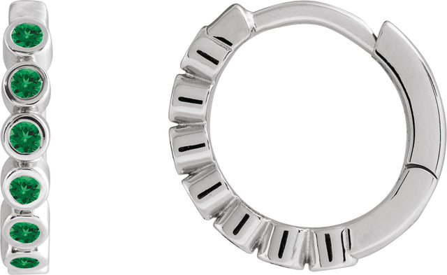 Platinum Round Natural Emerald Hinged Hoop Earrings