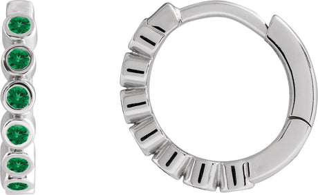 Platinum Round Lab-Grown Emerald Hinged Hoop Earrings
