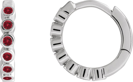 Platinum Round Natural Mozambique Garnet Hinged Hoop Earrings