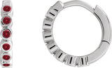 14K Gold Round Natural Mozambique Garnet Hinged Hoop Earrings - White Gold