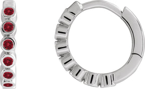 14K Gold Round Natural Mozambique Garnet Hinged Hoop Earrings - White Gold