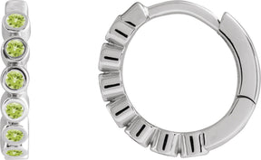 14K Gold Round Natural Peridot Hinged Hoop Earrings - White Gold