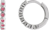 Platinum Round Natural Pink Tourmaline Hinged Hoop Earrings