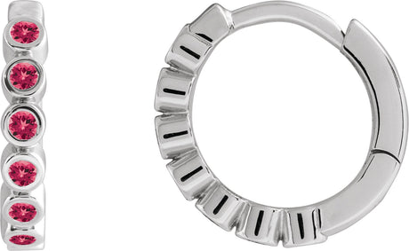 Platinum Round Lab-Grown Ruby Hinged Hoop Earrings