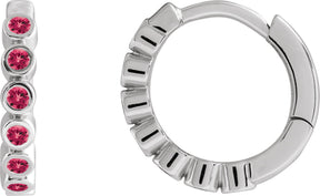 Platinum Round Natural Ruby Hinged Hoop Earrings