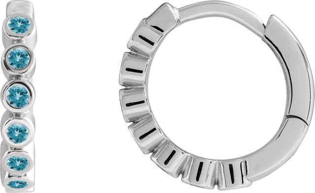 14K Gold Round Natural Blue Zircon Hinged Hoop Earrings - White Gold