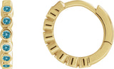 14K Gold Round Natural Blue Zircon Hinged Hoop Earrings - Yellow Gold