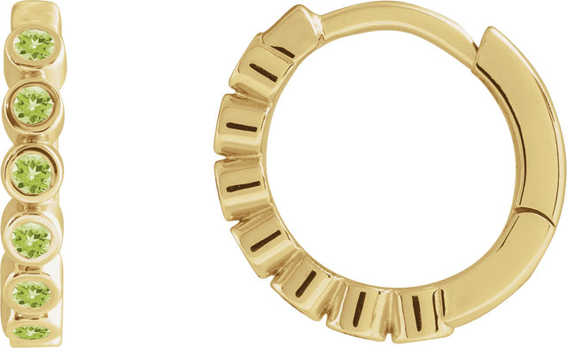 14K Gold Round Natural Peridot Hinged Hoop Earrings - Yellow Gold