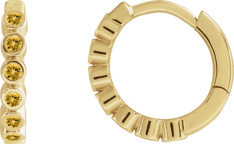 14K Gold Round Natural Citrine Hinged Hoop Earrings - Yellow Gold