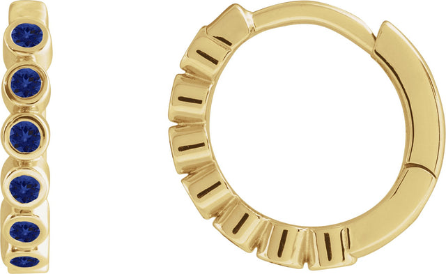 14K Gold Round Lab-Grown Blue Sapphire Hinged Hoop Earrings - Yellow Gold