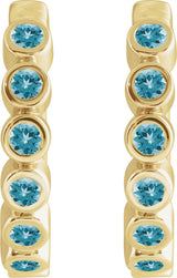 14K Gold Round Natural Blue Zircon Hinged Hoop Earrings - Yellow Gold - view 2