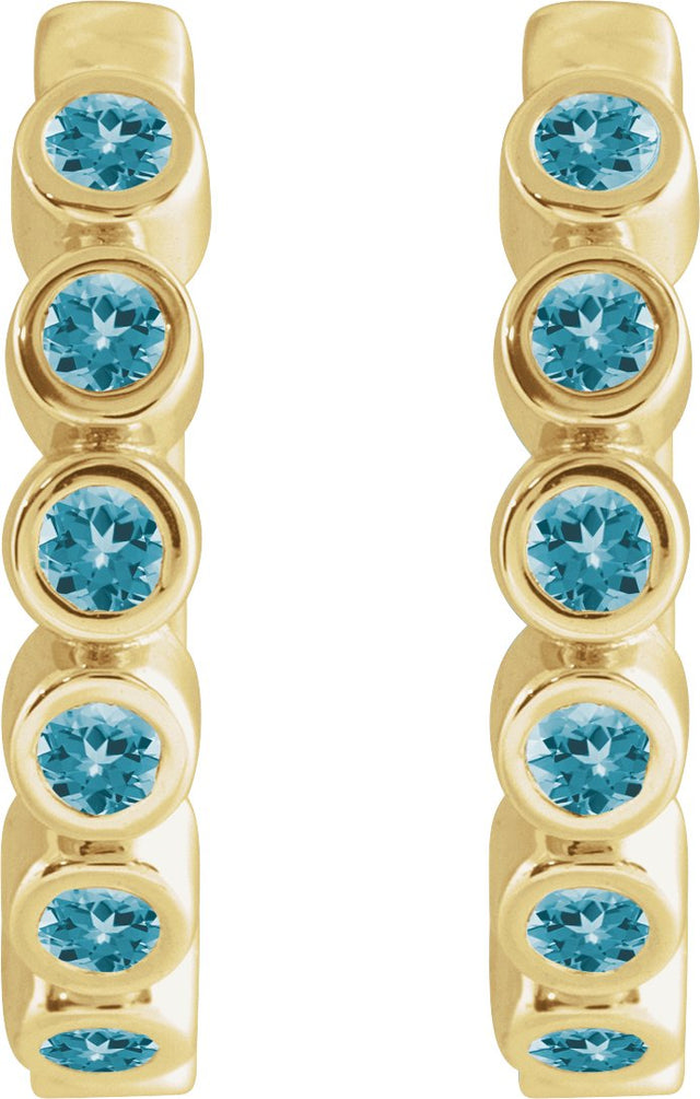 14K Gold Round Natural Blue Zircon Hinged Hoop Earrings - Yellow Gold - view 2