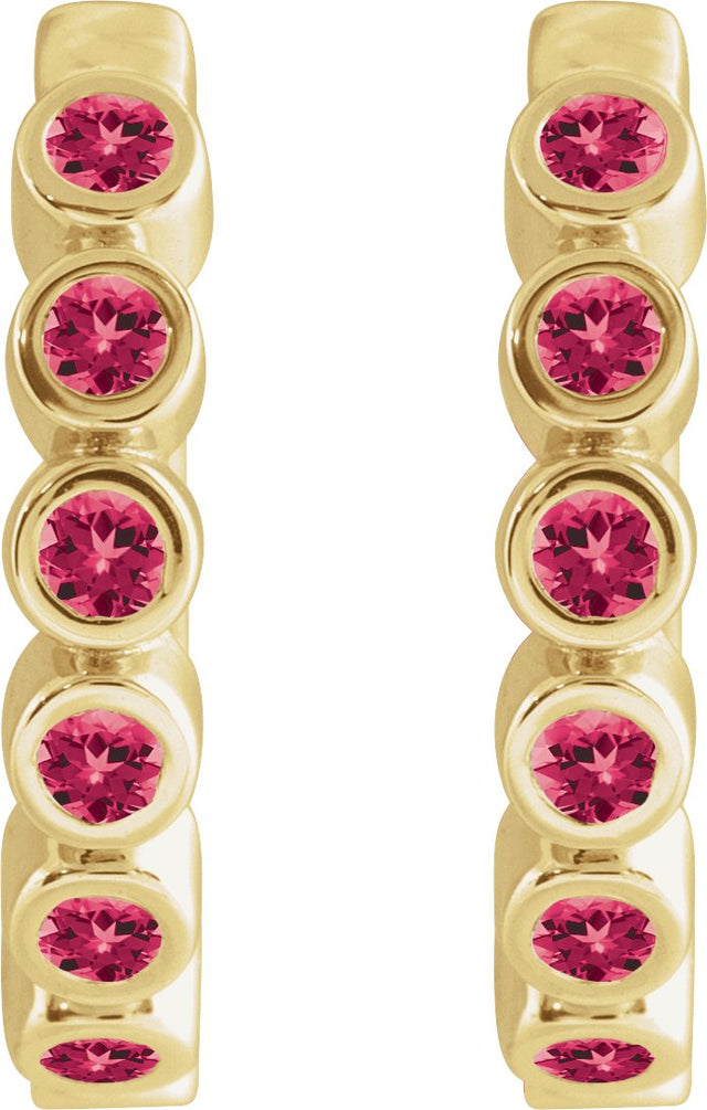 14K Gold Round Natural Ruby Hinged Hoop Earrings - Yellow Gold - view 2