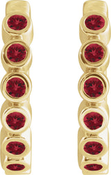 14K Gold Round Natural Mozambique Garnet Hinged Hoop Earrings - Yellow Gold - view 2