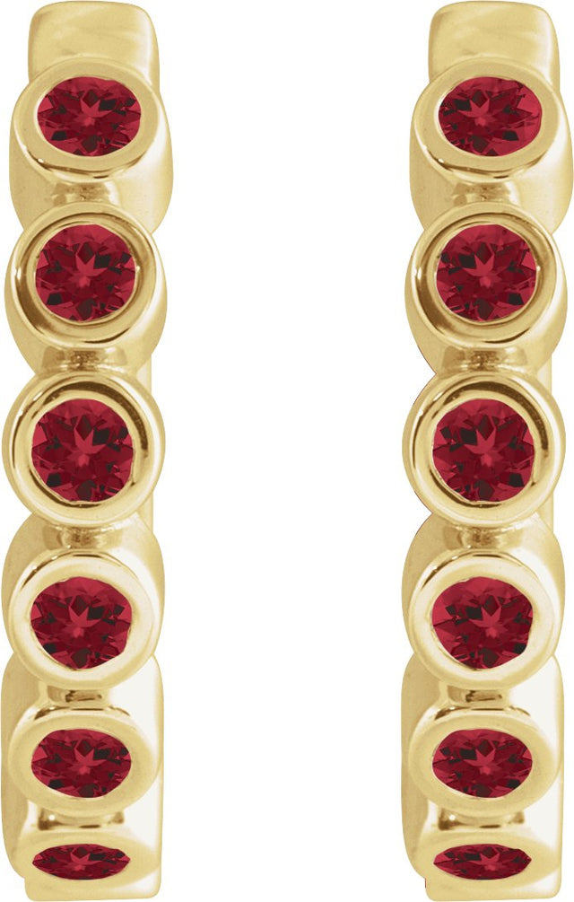 14K Gold Round Natural Mozambique Garnet Hinged Hoop Earrings - Yellow Gold - view 2