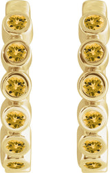 14K Gold Round Natural Citrine Hinged Hoop Earrings - Yellow Gold - view 2