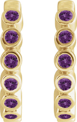 14K Gold Round Natural Amethyst Hinged Hoop Earrings - Yellow Gold - view 2