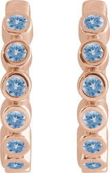 14K Gold Round Natural Aquamarine Hinged Hoop Earrings - Rose Gold - view 2