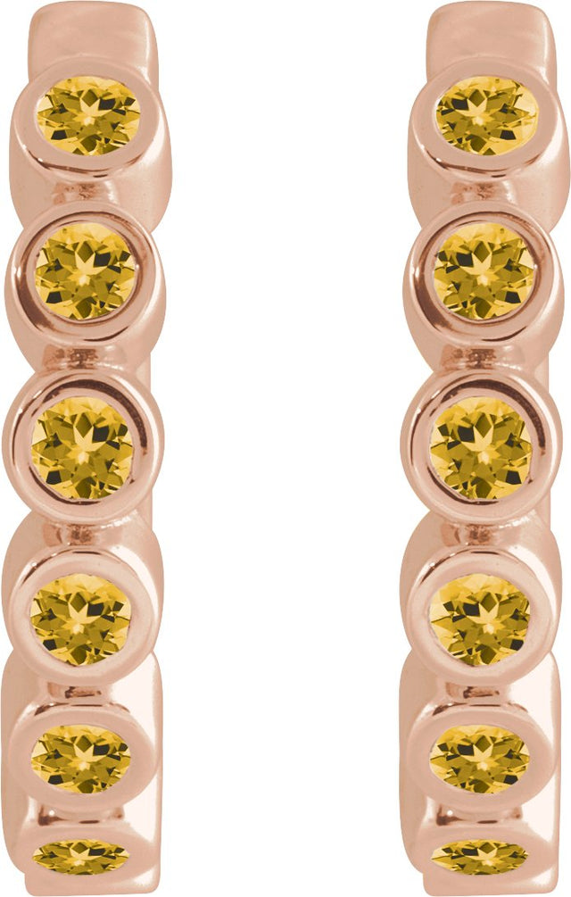 14K Gold Round Natural Citrine Hinged Hoop Earrings - Rose Gold - view 2