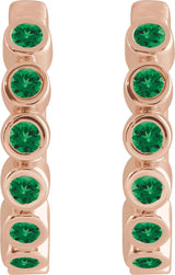 14K Gold Round Natural Emerald Hinged Hoop Earrings - Rose Gold - view 2