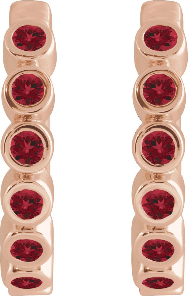 14K Gold Round Natural Mozambique Garnet Hinged Hoop Earrings - Rose Gold - view 2