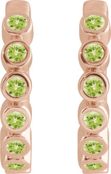14K Gold Round Natural Peridot Hinged Hoop Earrings - Rose Gold - view 2