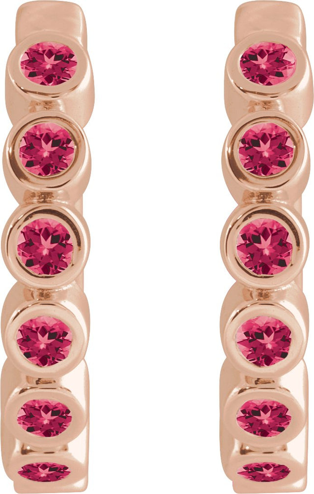 14K Gold Round Lab-Grown Ruby Hinged Hoop Earrings - Rose Gold - view 2