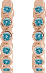 14K Gold Round Natural Blue Zircon Hinged Hoop Earrings - Rose Gold - view 2