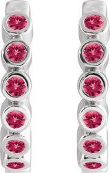14K Gold Round Natural Ruby Hinged Hoop Earrings - White Gold - view 2