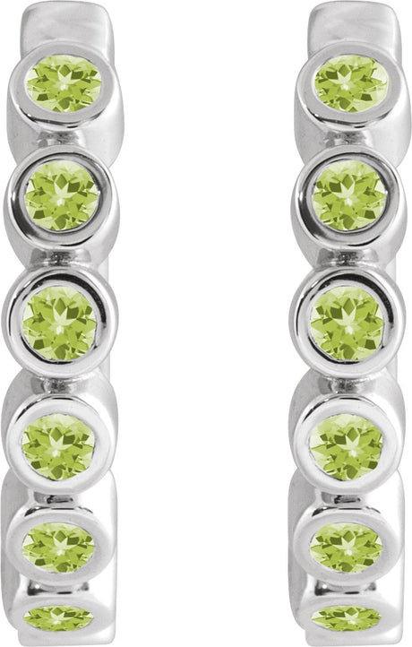 Platinum Round Natural Peridot Hinged Hoop Earrings - view 2