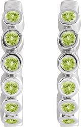 14K Gold Round Natural Peridot Hinged Hoop Earrings - White Gold - view 2