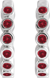 14K Gold Round Natural Mozambique Garnet Hinged Hoop Earrings - White Gold - view 2
