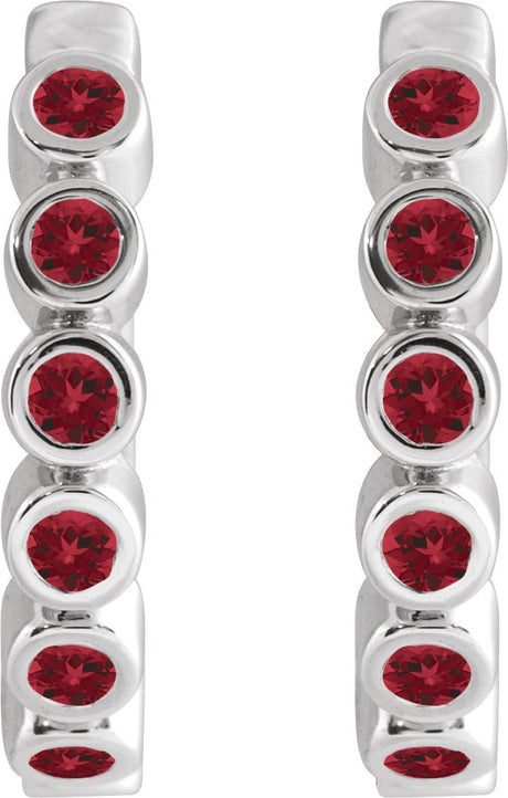 Platinum Round Natural Mozambique Garnet Hinged Hoop Earrings - view 2