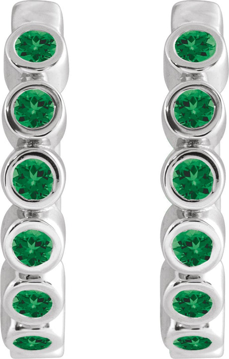 Platinum Round Lab-Grown Emerald Hinged Hoop Earrings - view 2