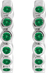 14K Gold Round Natural Emerald Hinged Hoop Earrings - White Gold - view 2
