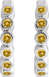 14K Gold Round Natural Citrine Hinged Hoop Earrings - White Gold - view 2