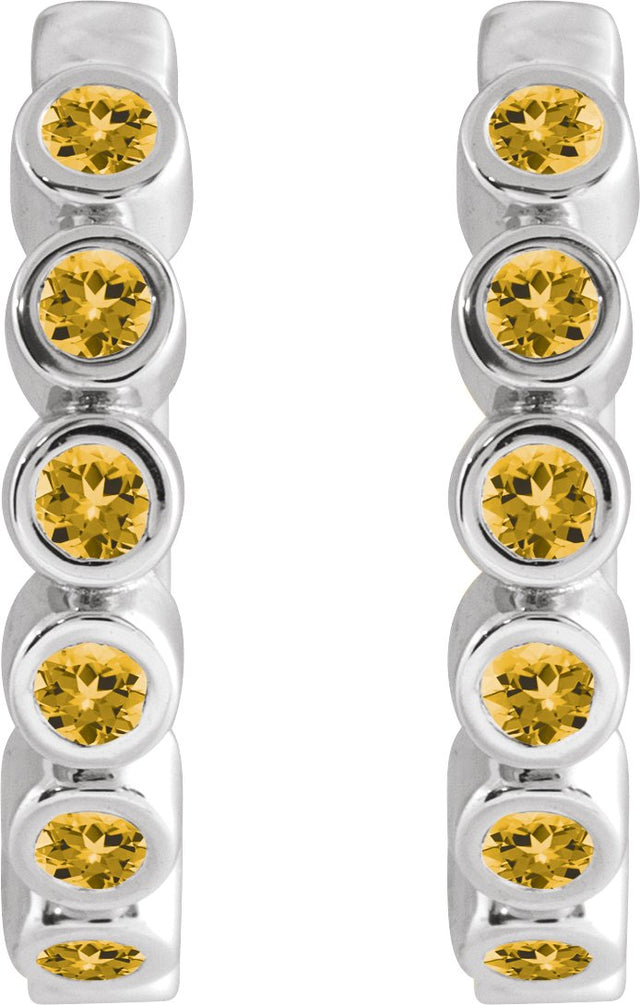 14K Gold Round Natural Citrine Hinged Hoop Earrings - White Gold - view 2