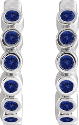 14K Gold Round Natural Blue Sapphire Hinged Hoop Earrings - White Gold - view 2