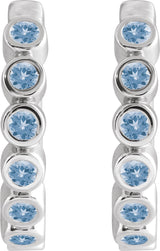 Platinum Round Natural Aquamarine Hinged Hoop Earrings - view 2