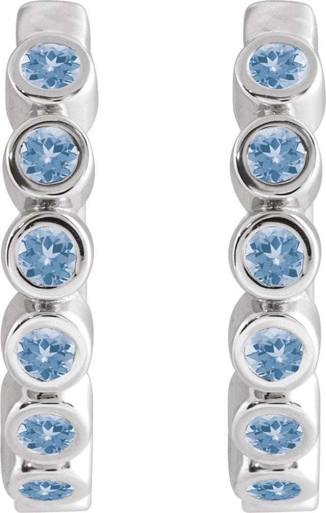 Platinum Round Natural Aquamarine Hinged Hoop Earrings - view 2