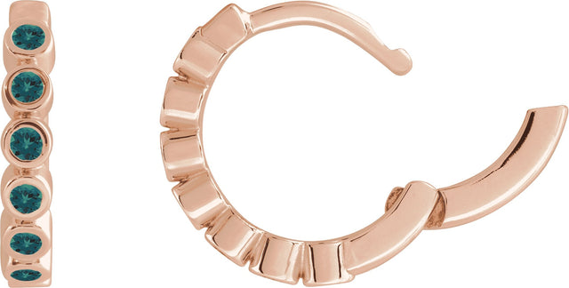14K Gold Round Lab-Grown Alexandrite Hinged Hoop Earrings - Rose Gold - view 3