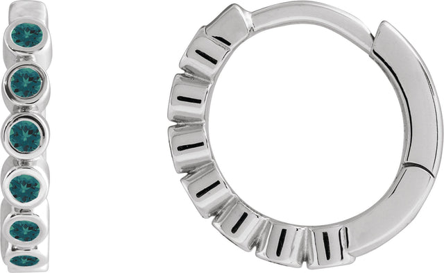 Platinum Round Natural Alexandrite Hinged Hoop Earrings