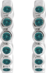 14K Gold Round Lab-Grown Alexandrite Hinged Hoop Earrings - White Gold - view 2