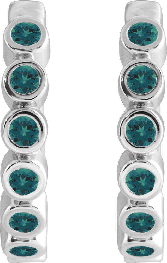 14K Gold Round Lab-Grown Alexandrite Hinged Hoop Earrings - White Gold - view 2