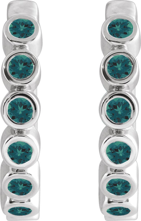 Platinum Round Lab-Grown Alexandrite Hinged Hoop Earrings - view 2