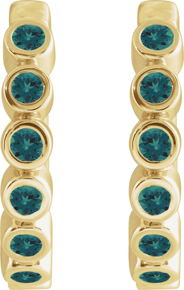 14K Gold Round Natural Alexandrite Hinged Hoop Earrings - Yellow Gold - view 2