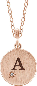 14K Gold Round Natural Diamond Engravable Starburst Necklace or Pendant - Rose Gold - view 3