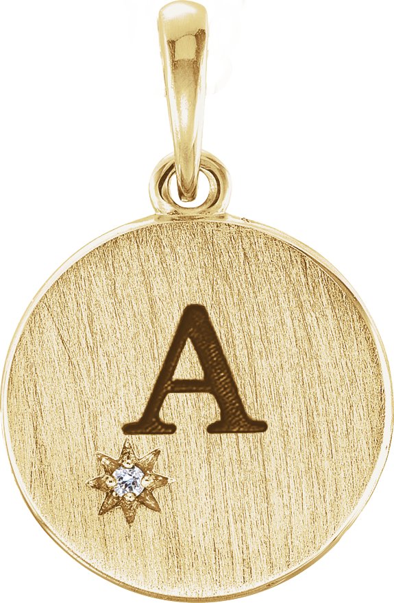 14K Gold Round Natural Diamond Engravable Starburst Necklace or Pendant - Yellow Gold - view 4